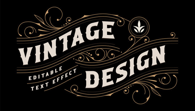 Vintage Western Label Frame and Retro Typography Editable Text Effect Vector