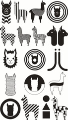 Obraz premium Collection of stylized llama and alpaca illustrations in various patterns