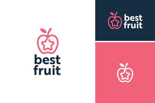 Line Art of Apple with Star Symbol for Simple Modern Best Fruit Store Icon App Logo design