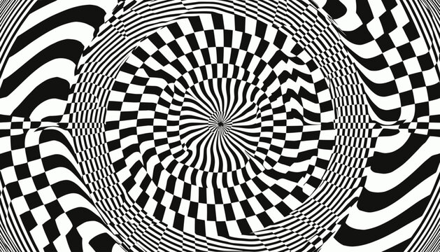 Monochromatic Op Art Pattern with Distorted Grid and Spirals