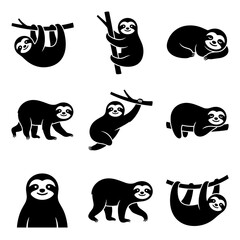 Fototapeta premium Sloth Silhouette Icon Set for Wildlife and Nature Design
