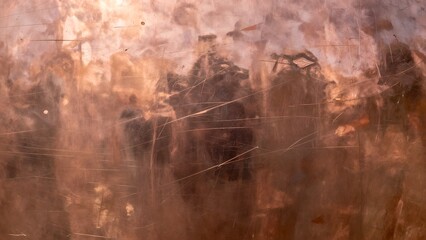 Naklejka premium Aged bronze metal plate with fine scratches, smoky patina, and warm earthy tones.