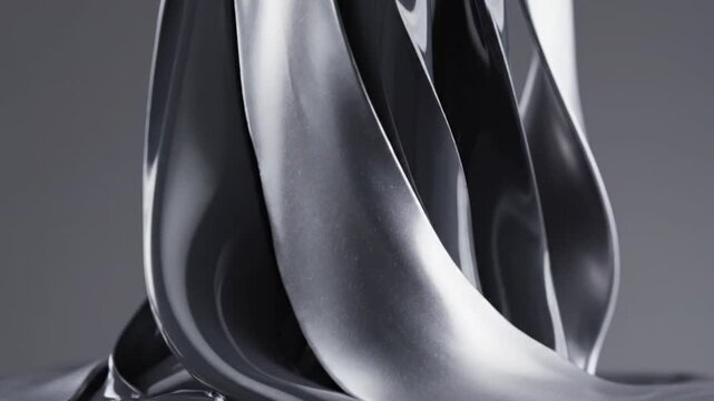 Liquid metal swirls in an elegant fluid motion to create a sophisticated and reflective surface suitable for high-end product advertising.