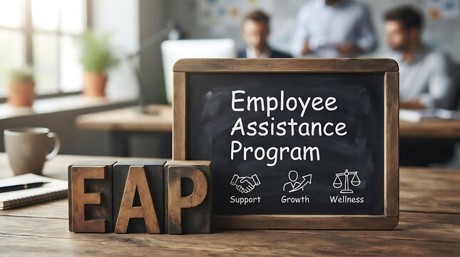 Employee assistance program sign on office desk