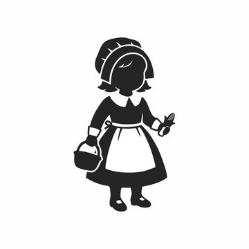 Thanksgiving Pilgrim Girl Silhouette Vector Illustration