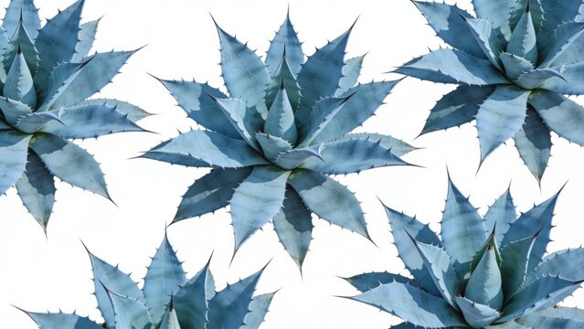 Blue agave succulent plants pattern on white background with succulent, isolated