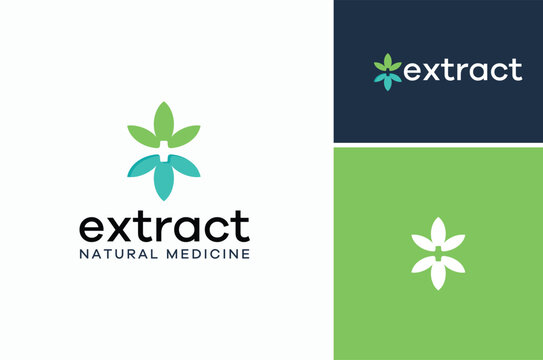 Pharmacy Cross with Organic Flower Leaf for Natural Herbal Medicine Hospital Aid Medical logo design