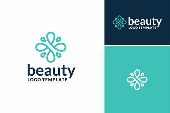 Simple line art floral pattern with initial letter b beauty luxury flower pattern logo design