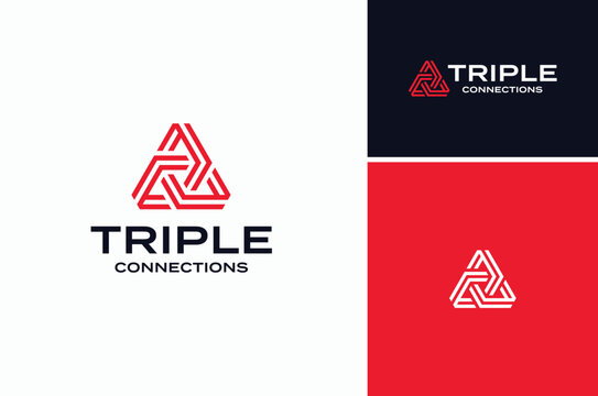 Futuristic Triangle Shape Circuit Link Line for Digital Tech Technology Logo design