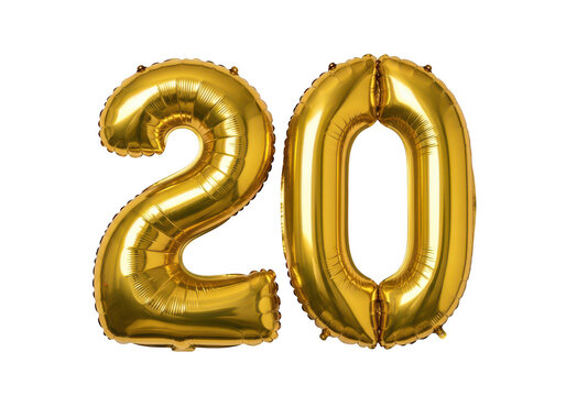Golden shiny number twenty celebration balloons
