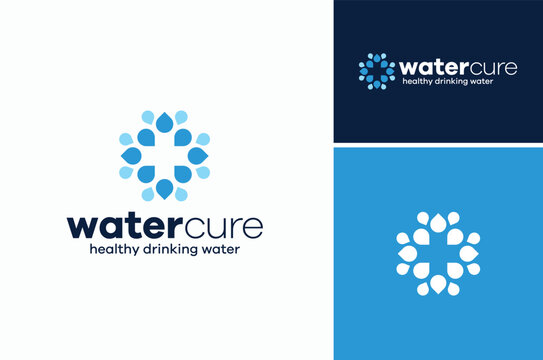 Pharmacy Cross with Water Drops or Plus Symbol with Droplets for Medical logo design