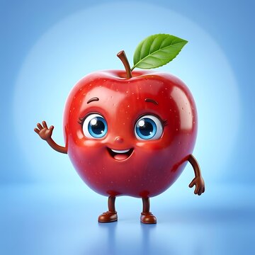 Cute cartoon apple character waving hello