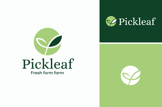 Circular Initial Letter P with New Leaf Plant for Fresh Nutrition Herbal or Botany Farm Garden Plantation Cultivation Vegetable logo design