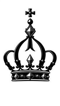 Ornate black crown with circles, arches, and diamond decoration symbol design, grandeur, ornate