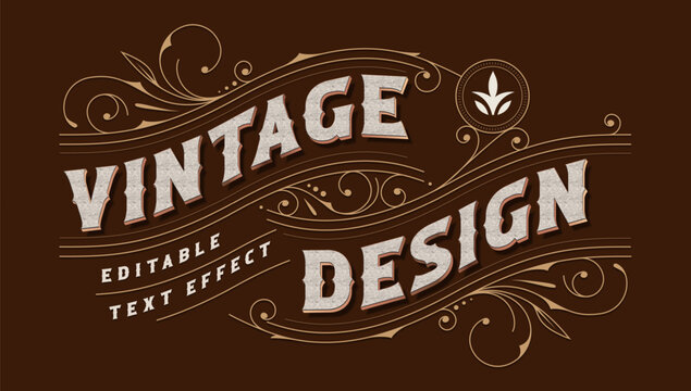Vintage Retro Label Editable Text Effect with Classic Floral Ornamental Frame