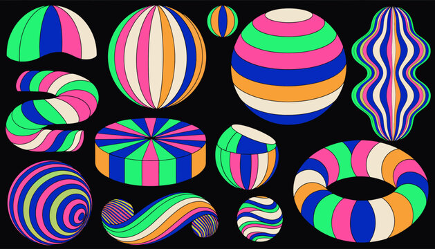 Abstract Geometric Shapes with Striped Pattern