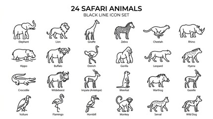 Obraz premium Black and White Illustration of the 24 Animals in the Chinese Zodiac Cycle.