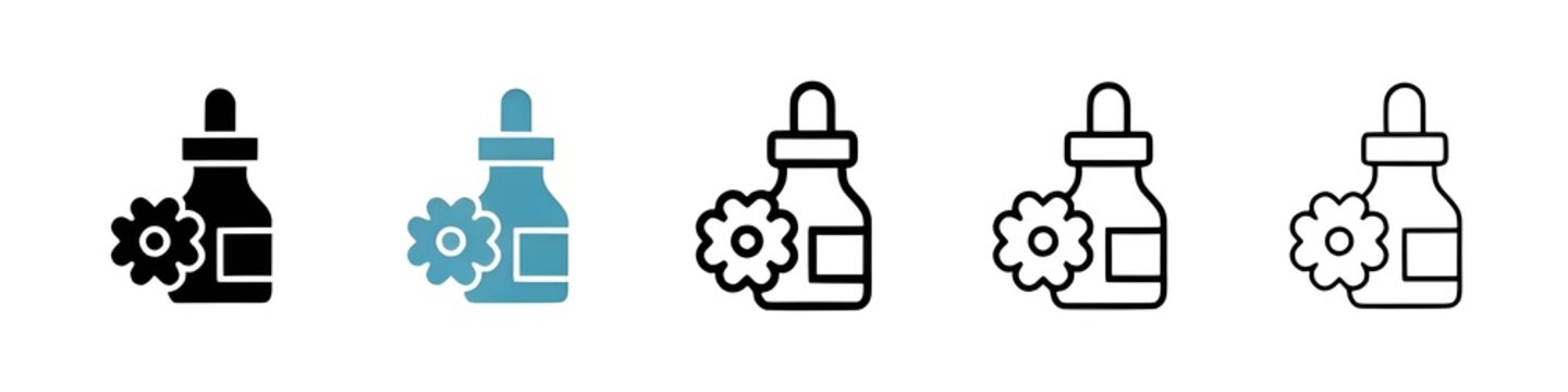 Aromatherapy Bach Flowers and Herbal Icons. Natural Remedies and Essential Oil Symbols. Thin line customizable illustration. Contour symbol. Vector isolated outline drawing. Editable stroke