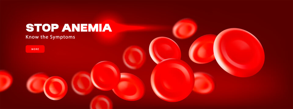 3D blood red cells background. Stop anemia concept. World Blood Donor Day. Realistic vector illustration. Healthcare, hospital, clinic, laboratory, emergency design banner