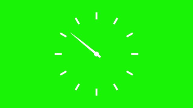Clock spinning, watch animation on green background with alpha channel. Clock icon flat style 24 hours day .