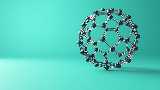 Stylized 3D model of a silver carbon nanotube molecular structure molecule isolated on a turquoise background
