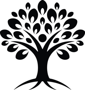 Black silhouette of a human-tree abstract icon in front of a transparent checkerboard background.