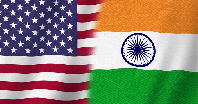USA flag stars and stripes and India flag background with seamless loop