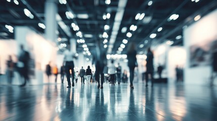 Fototapeta premium People walking in large exhibition hall