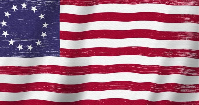 Weathered Betsy Ross USA flag stars and stripes background with seamless loop