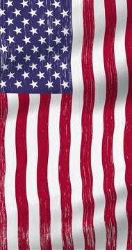 Weathered USA flag stars and stripes vertical background with seamless loop