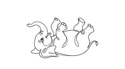 Naklejka premium Minimalist continuous line art drawing of a baby elephant lying down with elephant wildlife continuous minimalist