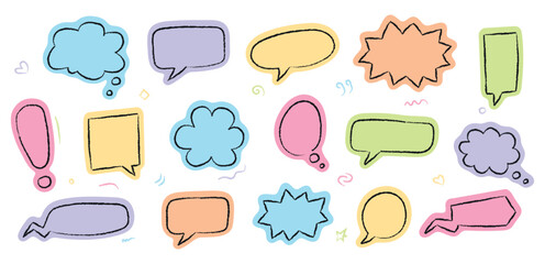 Fototapeta premium Cute Hand Drawn Speech Bubble Set Colorful Doodle Chat Frames Vector Collection