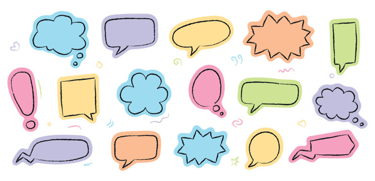 Cute Hand Drawn Speech Bubble Set Colorful Doodle Chat Frames Vector Collection