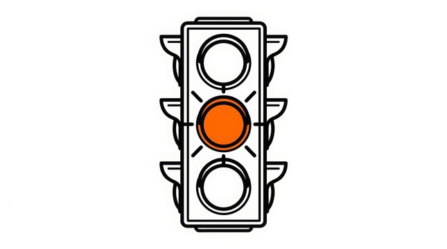 Traffic - Orange Yellow Caution Signal Light Glowing on Three Light Traffic Signal Icon Illustration
