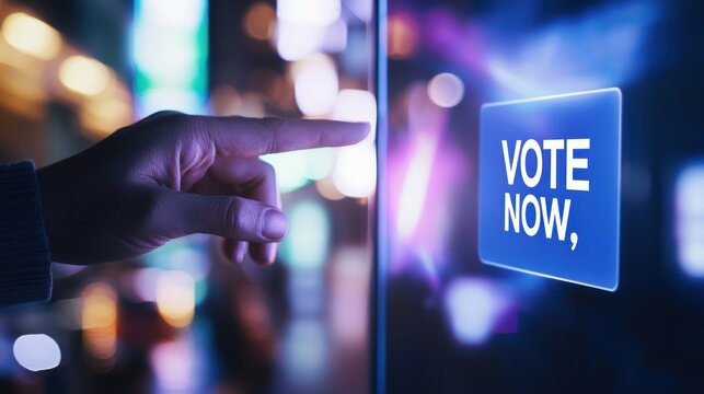 Person pointing at vote now screen