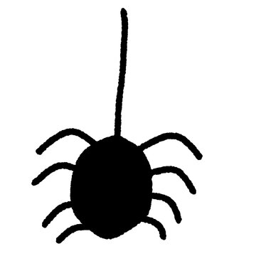 Cute doodle illustration of a spider hanging on a thread, simple hand drawn Halloween spider element.