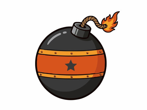 Cartoon bomb vector. Classic round bomb with short burning fuse, playful vintage icon style, clean flat illustration isolated on white background.