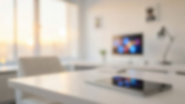 bright blurred modern office desk background for digital tech website