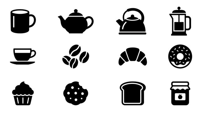 Breakfast Icons: Coffee, Tea, Pastries, and Spreads Collection