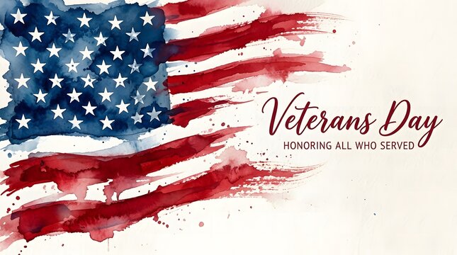 Modern Veterans Day Banner with USA Flag Brush Stroke Background
