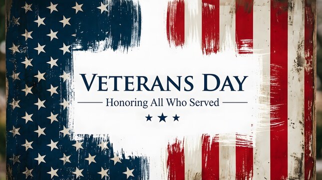 Modern Veterans Day Banner with USA Flag Brush Strokes and Patriotic Typography