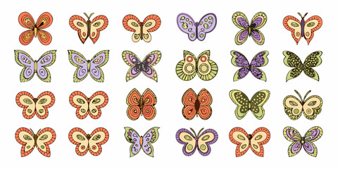 Hand Drawn Butterflies Pattern With Varied Shapes And Colorful Details © Raju