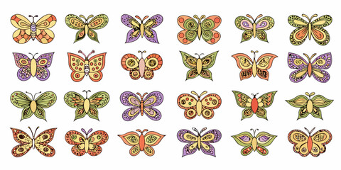 Hand Drawn Butterflies Pattern On White Background © Raju