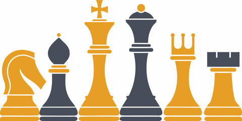 Chess Pieces Lineup Vector Illustration With Gold And Gray Tones © Raju