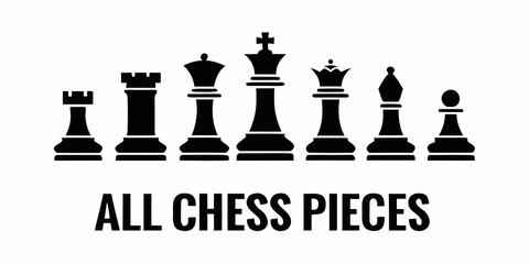 Chess Pieces Silhouette Collection On White Background © Raju