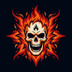 Fototapeta premium Detailed skull mascot logo with orange flames.