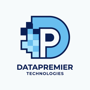 Digital pixel letter DP tech logo design