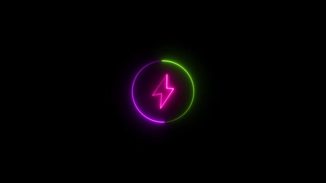 Animated neon circle with pink and green glow lightning bolt icon abstract