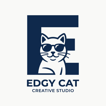Edgy Cat Creative Studio mascot logo with letter E