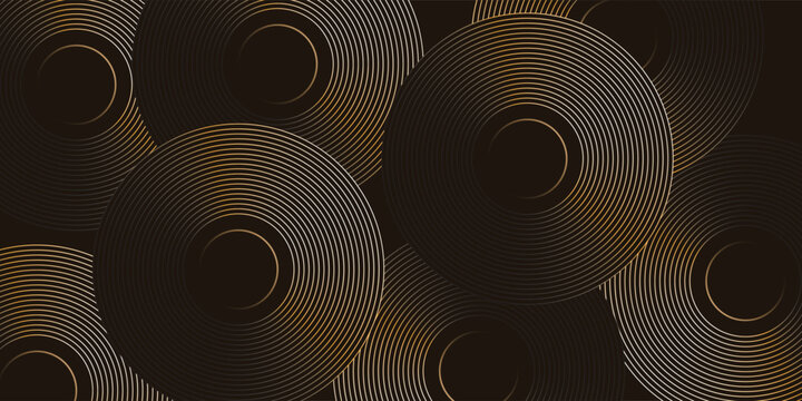 Silver and gold circles with a gold inner circle and a dark background; vector design.